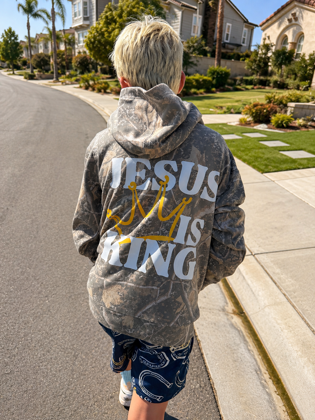 Jesus Is King Youth Hoodie — Camo