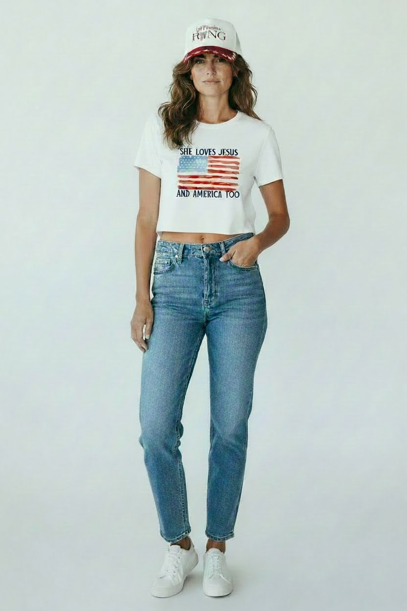Family Matching She Loves America & Jesus Tee - Adult