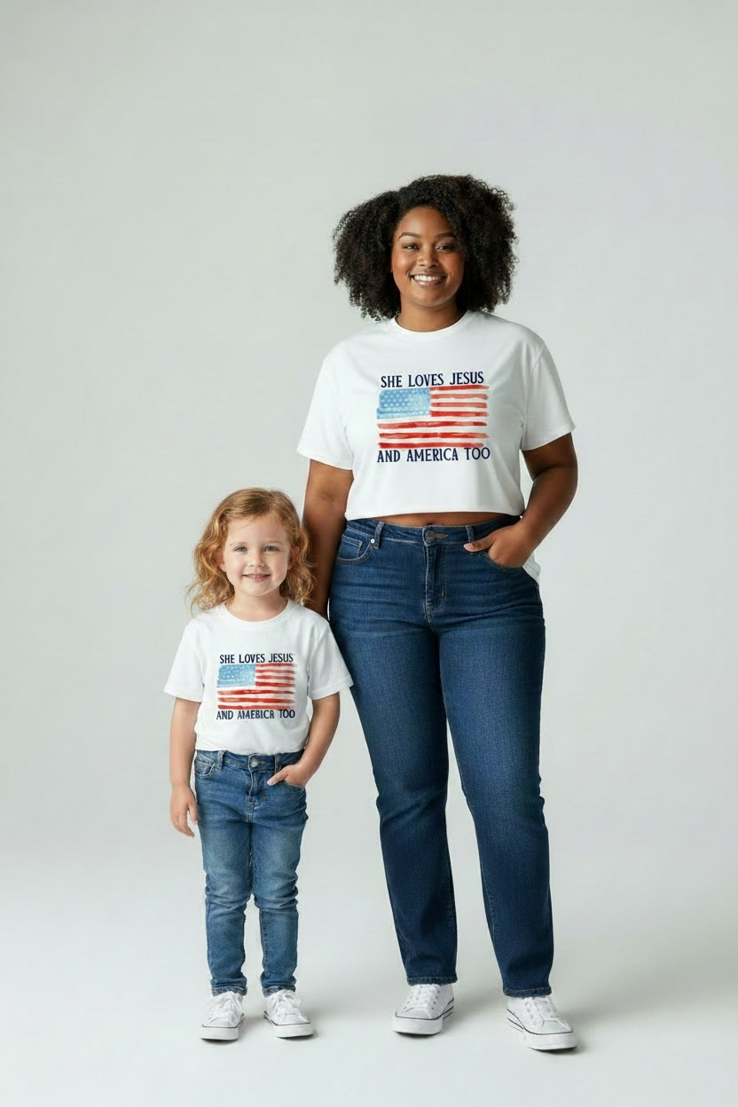 Family Matching She Loves America & Jesus Tee - Youth